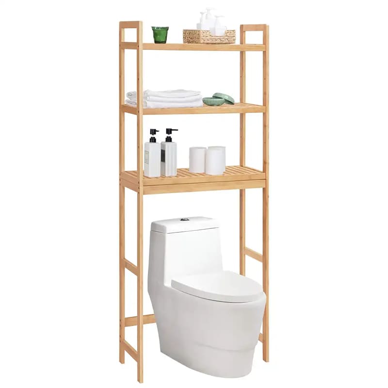 Organizador de gabinete de baño de bambú de 3niveles personalizable sobre el estante de la rejilla de almacenamiento del inodoro
