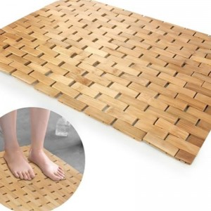 Alfombra de baño de bambúnatural, alfombra de ducha de bambú sin deslizamiento, alfombra de baño de madera plegable impermeable para bañera